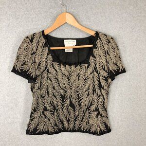 Papell Boutique Evening Beaded Blouse Silk Size Medium